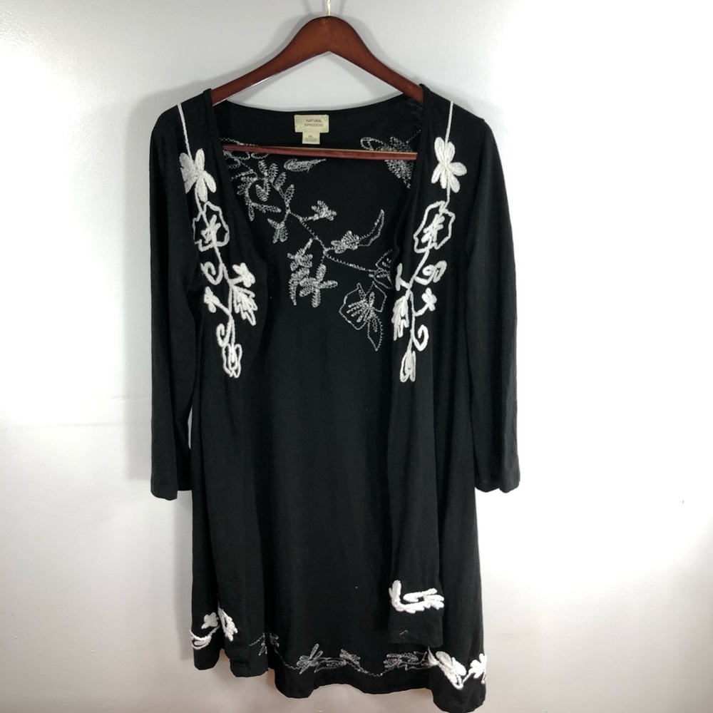 Natural Impressions Black Embroidered Duster XL